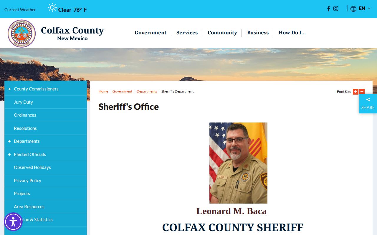 Colfax County sheriff page without a 24-hour release feed or app