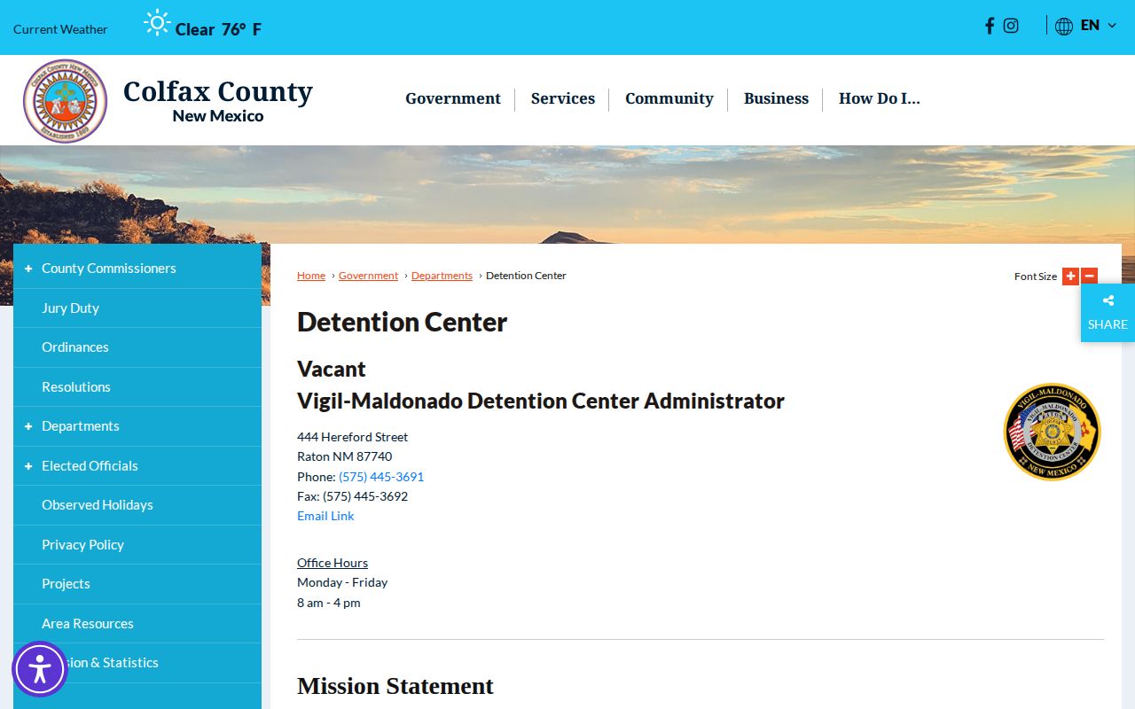 Colfax County 24-hour release records on the Vigil-Maldonado Detention Center page