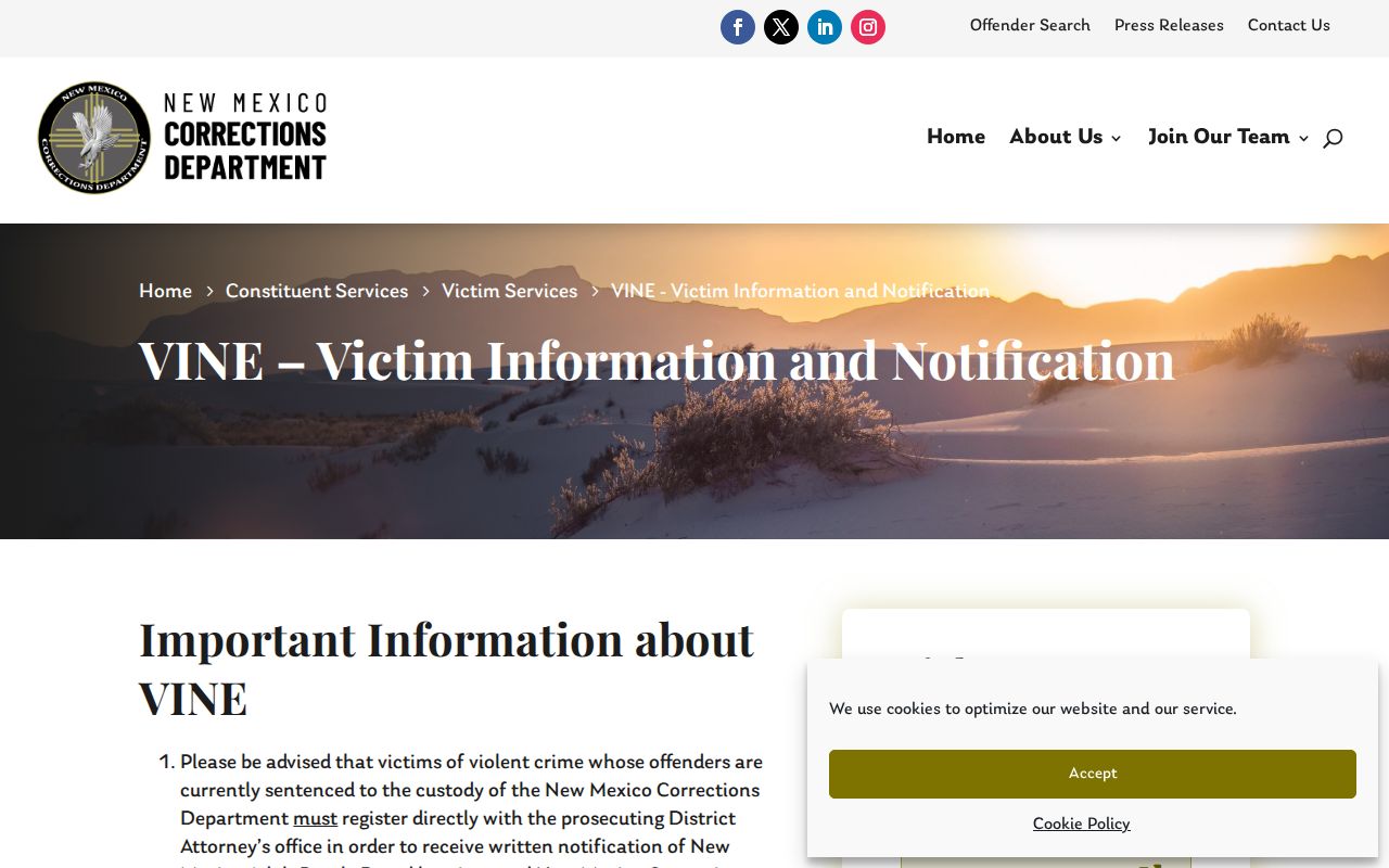 Colfax County VINE inmate check information and release notice